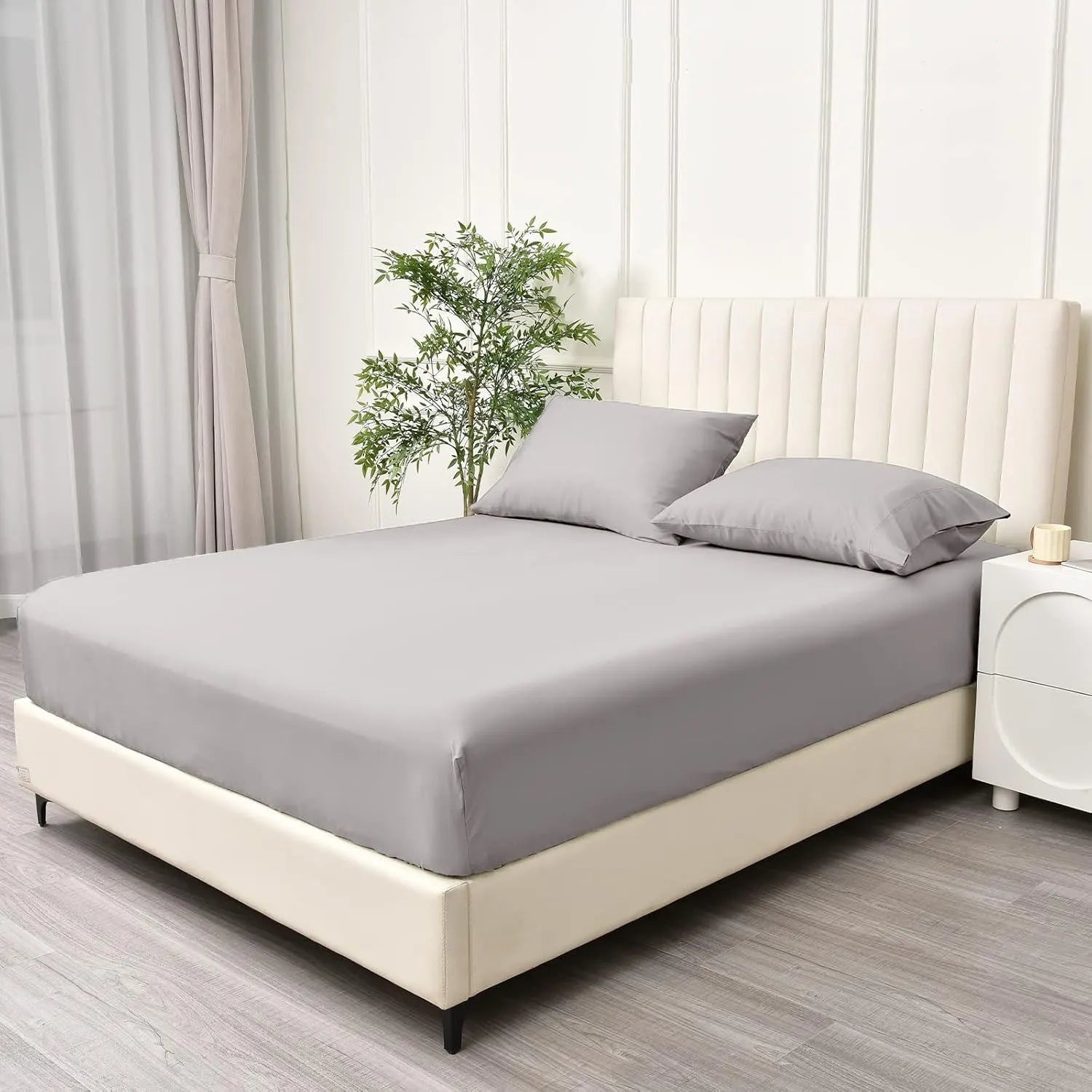 3 Piece Fitted Sheet Set- Fitted Sheet & Pillowcases -Breathable Bedding - Wrinkle, Fade, Stain Resistant- 40cm Deep Pocket Fitted Bed Sheet Set(Silver-gray,Double) - Image 2