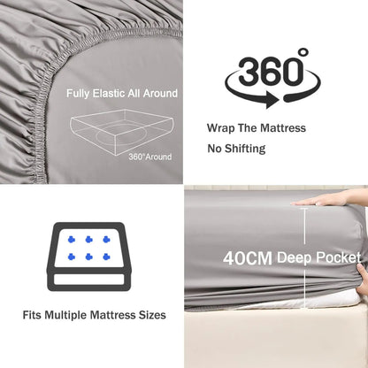 3 Piece Fitted Sheet Set- Fitted Sheet & Pillowcases -Breathable Bedding - Wrinkle, Fade, Stain Resistant- 40cm Deep Pocket Fitted Bed Sheet Set(Silver-gray,Double) - Image 3