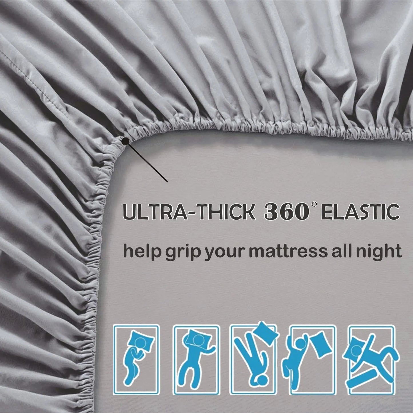 3 Piece Fitted Sheet Set- Fitted Sheet & Pillowcases -Breathable Bedding - Wrinkle, Fade, Stain Resistant- 40cm Deep Pocket Fitted Bed Sheet Set(Silver-gray,Double) - Image 4
