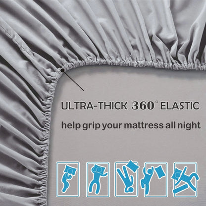 3 Piece Fitted Sheet Set- Fitted Sheet & Pillowcases -Breathable Bedding - Wrinkle, Fade, Stain Resistant- 40cm Deep Pocket Fitted Bed Sheet Set(Silver-gray,Double) - Image 4