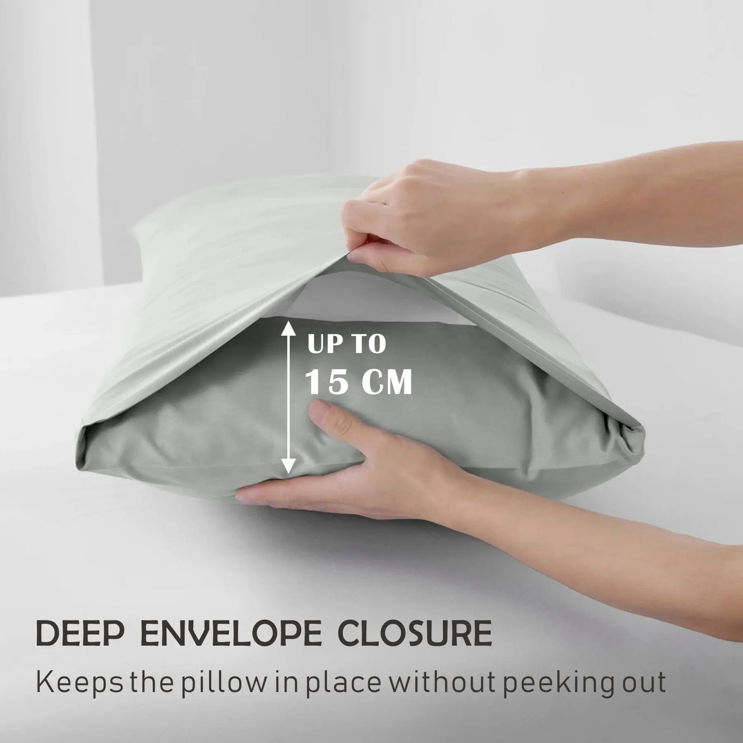 3 Piece Fitted Sheet Set- Fitted Sheet & Pillowcases -Breathable Bedding - Wrinkle, Fade, Stain Resistant- 40cm Deep Pocket Fitted Bed Sheet Set(Silver-gray,Double) - Image 5