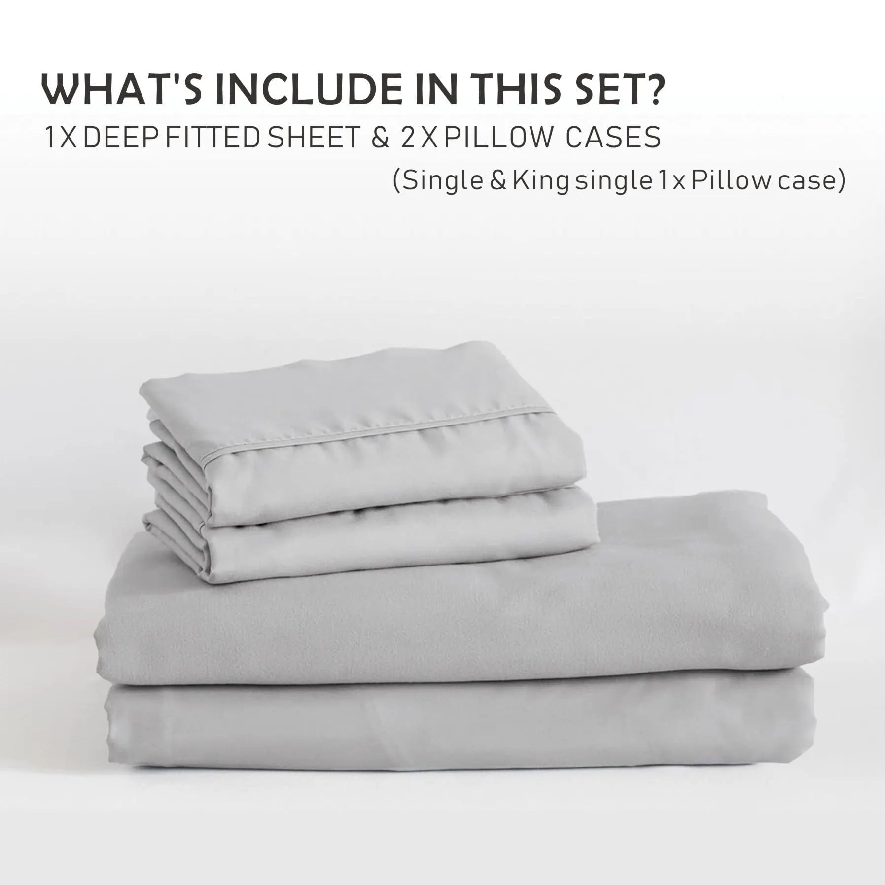 3 Piece Fitted Sheet Set- Fitted Sheet & Pillowcases -Breathable Bedding - Wrinkle, Fade, Stain Resistant- 40cm Deep Pocket Fitted Bed Sheet Set(Silver-gray,Double) - Image 8