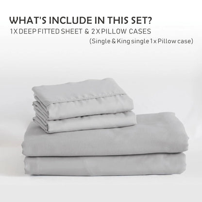 3 Piece Fitted Sheet Set- Fitted Sheet & Pillowcases -Breathable Bedding - Wrinkle, Fade, Stain Resistant- 40cm Deep Pocket Fitted Bed Sheet Set(Silver-gray,Double) - Image 8