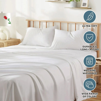 4 Piece Bed Sheet Set- Bedding Sheets & Pillowcases -Breathable Bedding - Wrinkle, Fade, Stain Resistant-Deep Pocket Flat Fitted Bed Sheet Set(White,Double) - Image 6