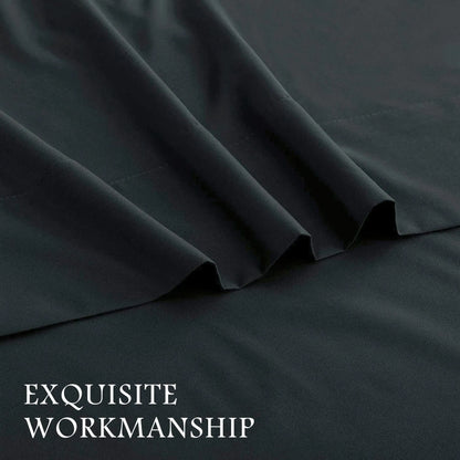 4 Piece Bed Sheet Set- Bedding Sheets & Pillowcases -Breathable Bedding - Wrinkle, Fade, Stain Resistant-Deep Pocket Flat Fitted Bed Sheet Set(Black,Double) - Image 3