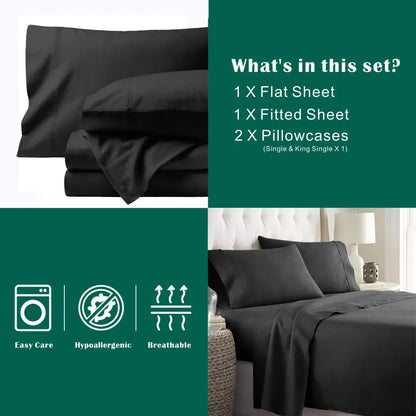 4 Piece Bed Sheet Set- Bedding Sheets & Pillowcases -Breathable Bedding - Wrinkle, Fade, Stain Resistant-Deep Pocket Flat Fitted Bed Sheet Set(Black,Double) - Image 7