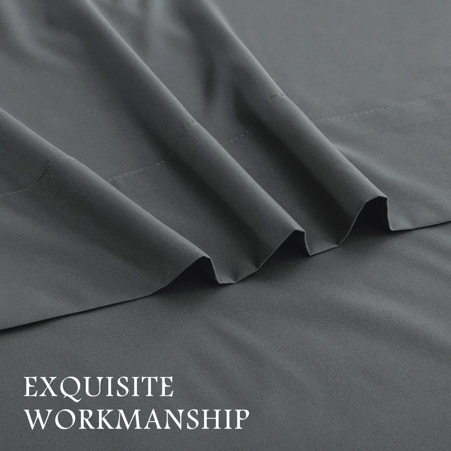 4 Piece Bed Sheet Set- Bedding Sheets & Pillowcases -Breathable Bedding - Wrinkle, Fade, Stain Resistant-Deep Pocket Flat Fitted Bed Sheet Set(Dark gray,Double) - Image 3