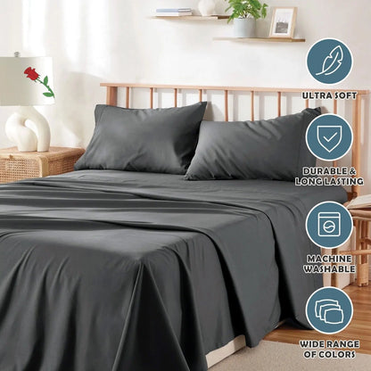 4 Piece Bed Sheet Set- Bedding Sheets & Pillowcases -Breathable Bedding - Wrinkle, Fade, Stain Resistant-Deep Pocket Flat Fitted Bed Sheet Set(Dark gray,Double) - Image 6