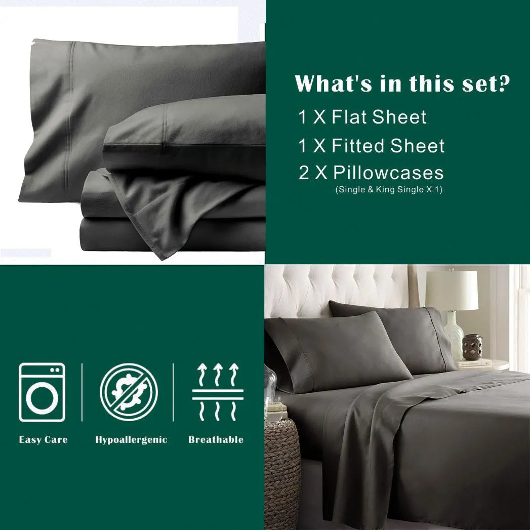 4 Piece Bed Sheet Set- Bedding Sheets & Pillowcases -Breathable Bedding - Wrinkle, Fade, Stain Resistant-Deep Pocket Flat Fitted Bed Sheet Set(Dark gray,Double) - Image 7