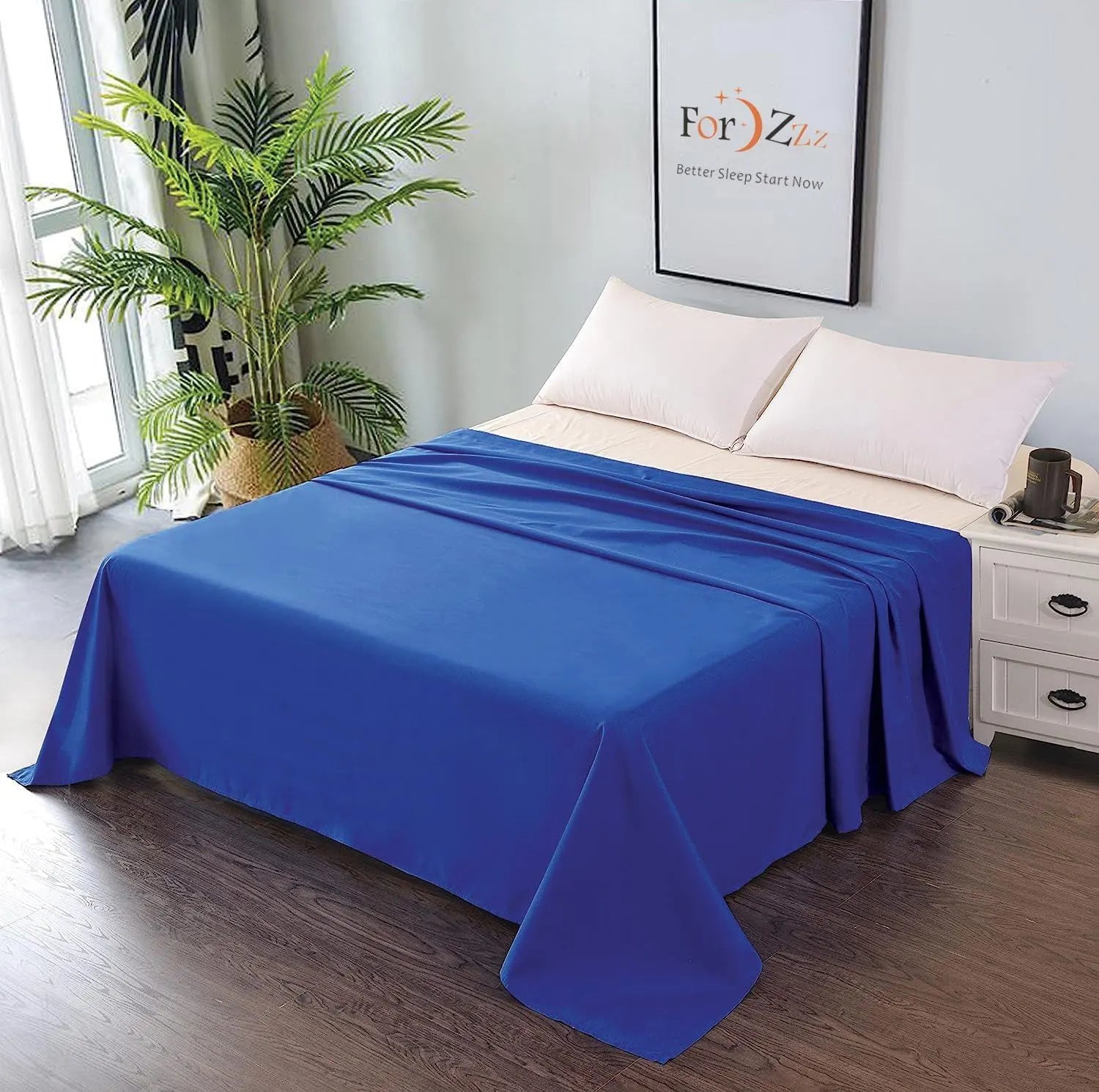 Elegant Comfort Premium Hotel Quality 1-Piece Double Flat Sheet, Luxury and Softest 2000 Thread Count Bedding Flat Sheet(Double,Royal blue)
