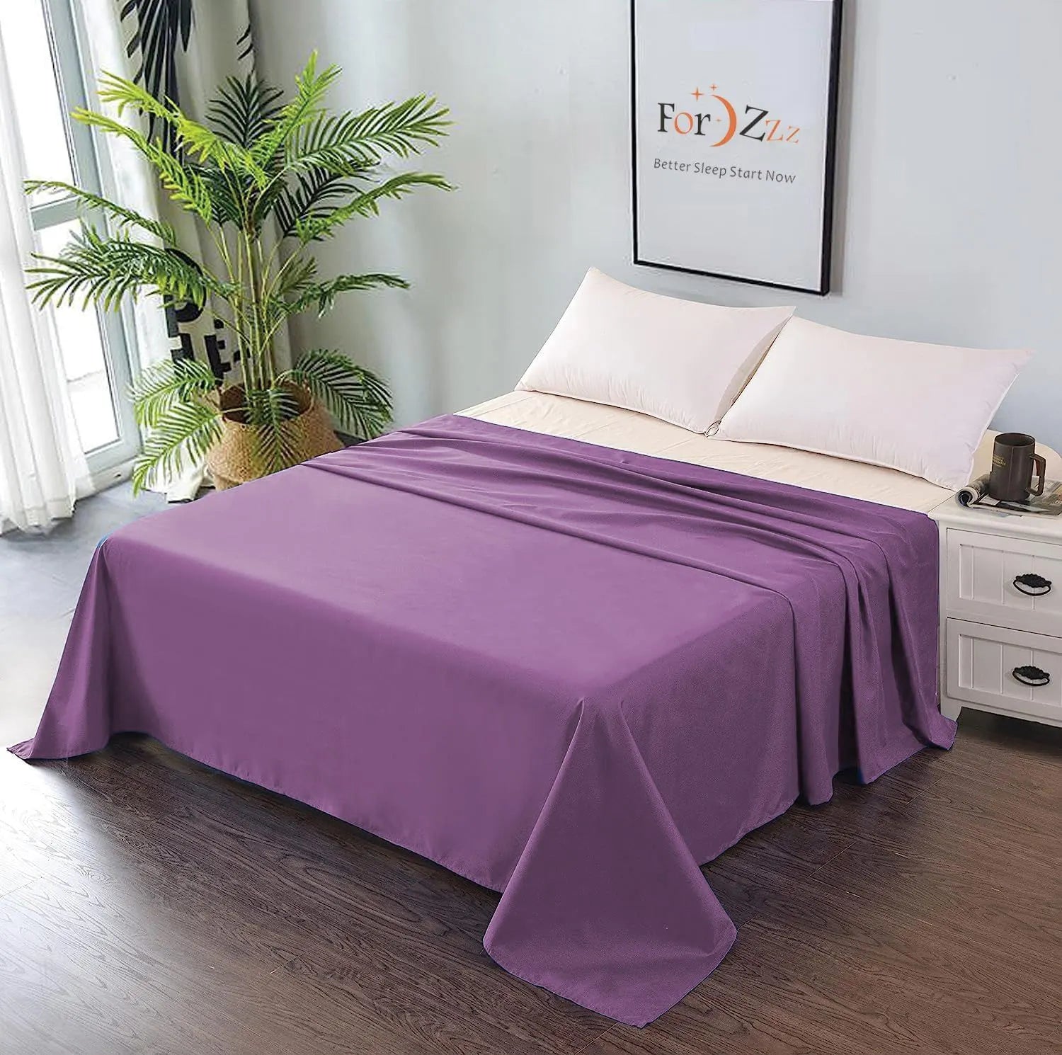 Elegant Comfort Premium Hotel Quality 1-Piece Double Flat Sheet, Luxury and Softest 2000 Thread Count Bedding Flat Sheet(Double,Purple)