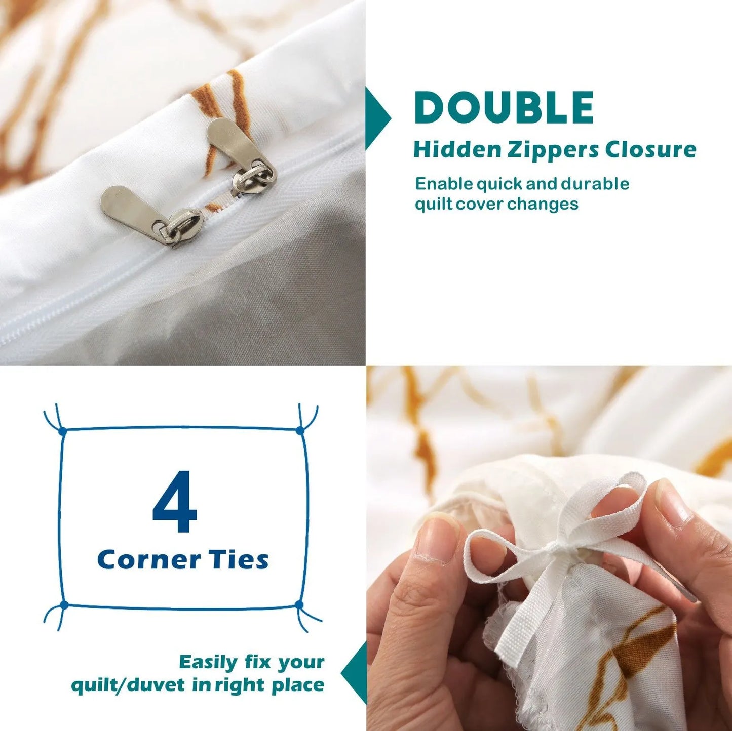3 Piece Hotel Soft Microfiber Quilt Cover Set-2000TC Duvet/Donna Cover Set & Pillowcases -1 Quilt Cover Zipper Closure & 1 x Pillowcases-Breathable Bedding - Wrinkle, Fade, Stain Resistant(Marble Gleam,King) - Image 3