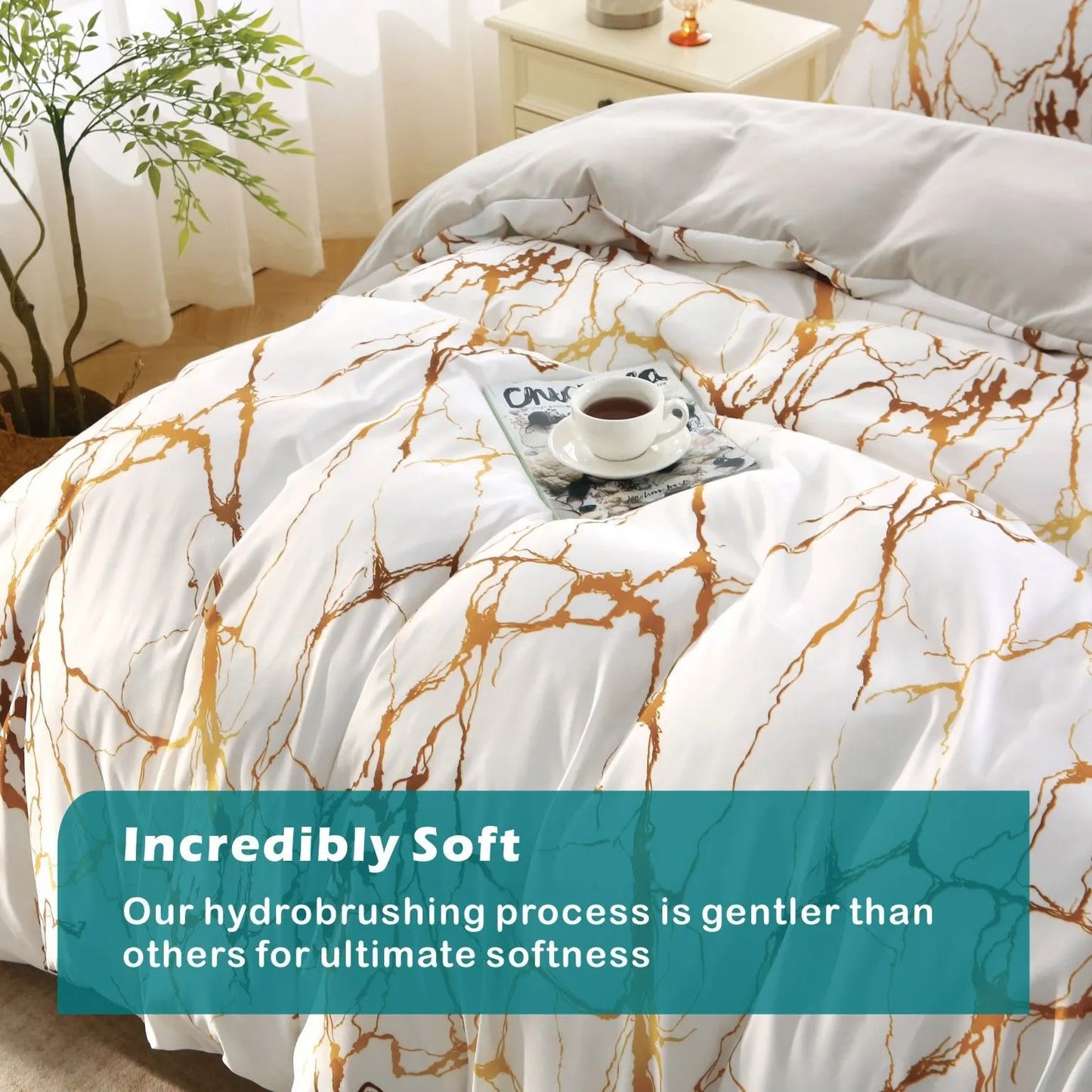 3 Piece Hotel Soft Microfiber Quilt Cover Set-2000TC Duvet/Donna Cover Set & Pillowcases -1 Quilt Cover Zipper Closure & 1 x Pillowcases-Breathable Bedding - Wrinkle, Fade, Stain Resistant(Marble Gleam,King) - Image 4