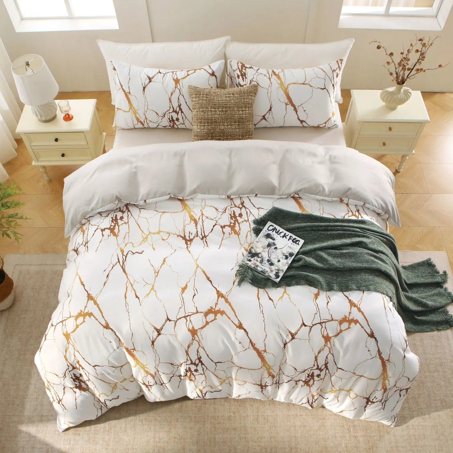 3 Piece Hotel Soft Microfiber Quilt Cover Set-2000TC Duvet/Donna Cover Set & Pillowcases -1 Quilt Cover Zipper Closure & 1 x Pillowcases-Breathable Bedding - Wrinkle, Fade, Stain Resistant(Marble Gleam,King) - Image 6