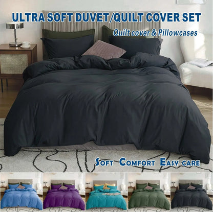 3 Piece Hotel Soft Microfiber Quilt Cover Set-2000TC Duvet/Donna Cover Set & Pillowcases -1 Quilt Cover Zipper Closure & 1 x Pillowcases-Breathable Bedding - Wrinkle, Fade, Stain Resistant(Black,King)