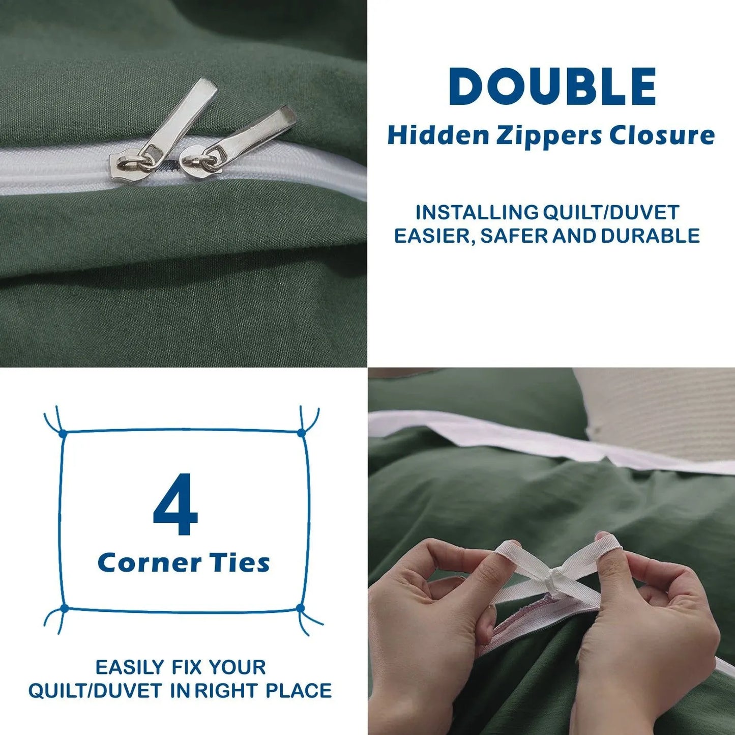 3 Piece Hotel Soft Microfiber Quilt Cover Set-2000TC Duvet/Donna Cover Set & Pillowcases -1 Quilt Cover Zipper Closure & 1 x Pillowcases-Breathable Bedding - Wrinkle, Fade, Stain Resistant(Olive green,King) - Image 3