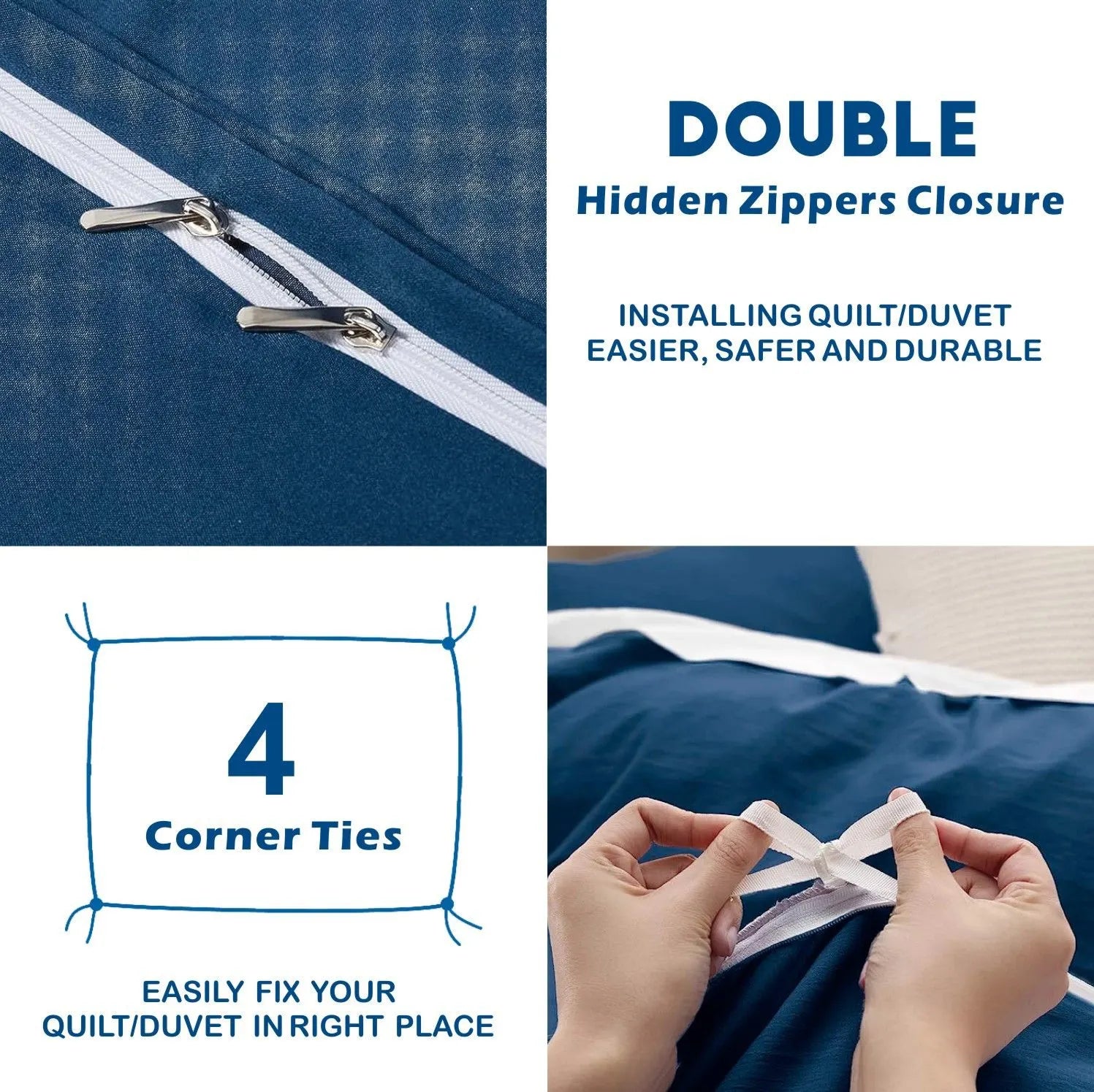 3 Piece Hotel Soft Microfiber Quilt Cover Set-2000TC Duvet/Donna Cover Set & Pillowcases -1 Quilt Cover Zipper Closure & 1 x Pillowcases-Breathable Bedding - Wrinkle, Fade, Stain Resistant(Navy,King) - Image 3