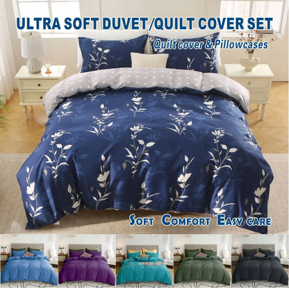 3 Piece Hotel Soft Microfiber Quilt Cover Set-2000TC Duvet/Donna Cover Set & Pillowcases -1 Quilt Cover Zipper Closure & 1 x Pillowcases-Breathable Bedding - Wrinkle, Fade, Stain Resistant(Navy Floral,King)