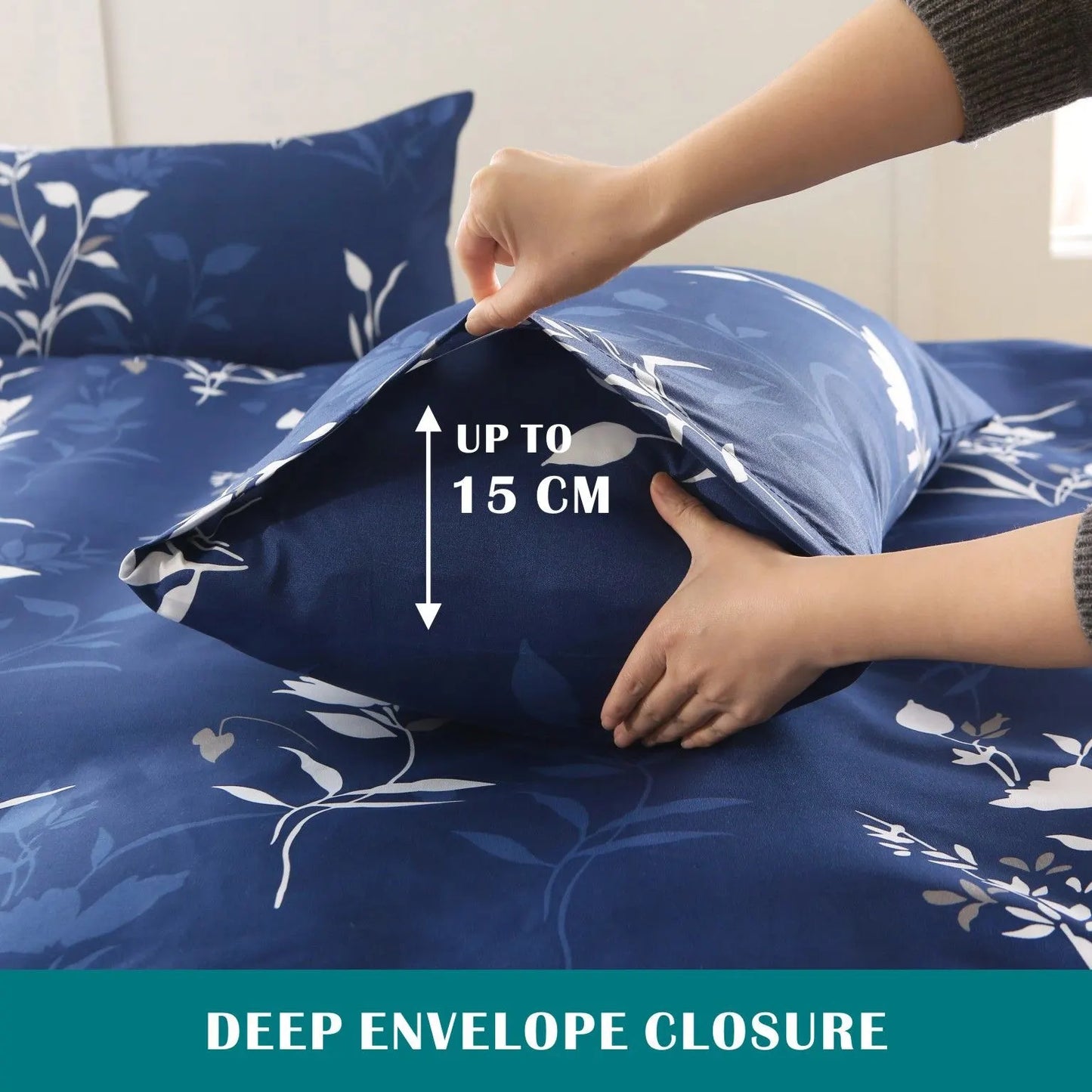 3 Piece Hotel Soft Microfiber Quilt Cover Set-2000TC Duvet/Donna Cover Set & Pillowcases -1 Quilt Cover Zipper Closure & 1 x Pillowcases-Breathable Bedding - Wrinkle, Fade, Stain Resistant(Navy Floral,King) - Image 5
