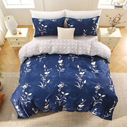 3 Piece Hotel Soft Microfiber Quilt Cover Set-2000TC Duvet/Donna Cover Set & Pillowcases -1 Quilt Cover Zipper Closure & 1 x Pillowcases-Breathable Bedding - Wrinkle, Fade, Stain Resistant(Navy Floral,King) - Image 7