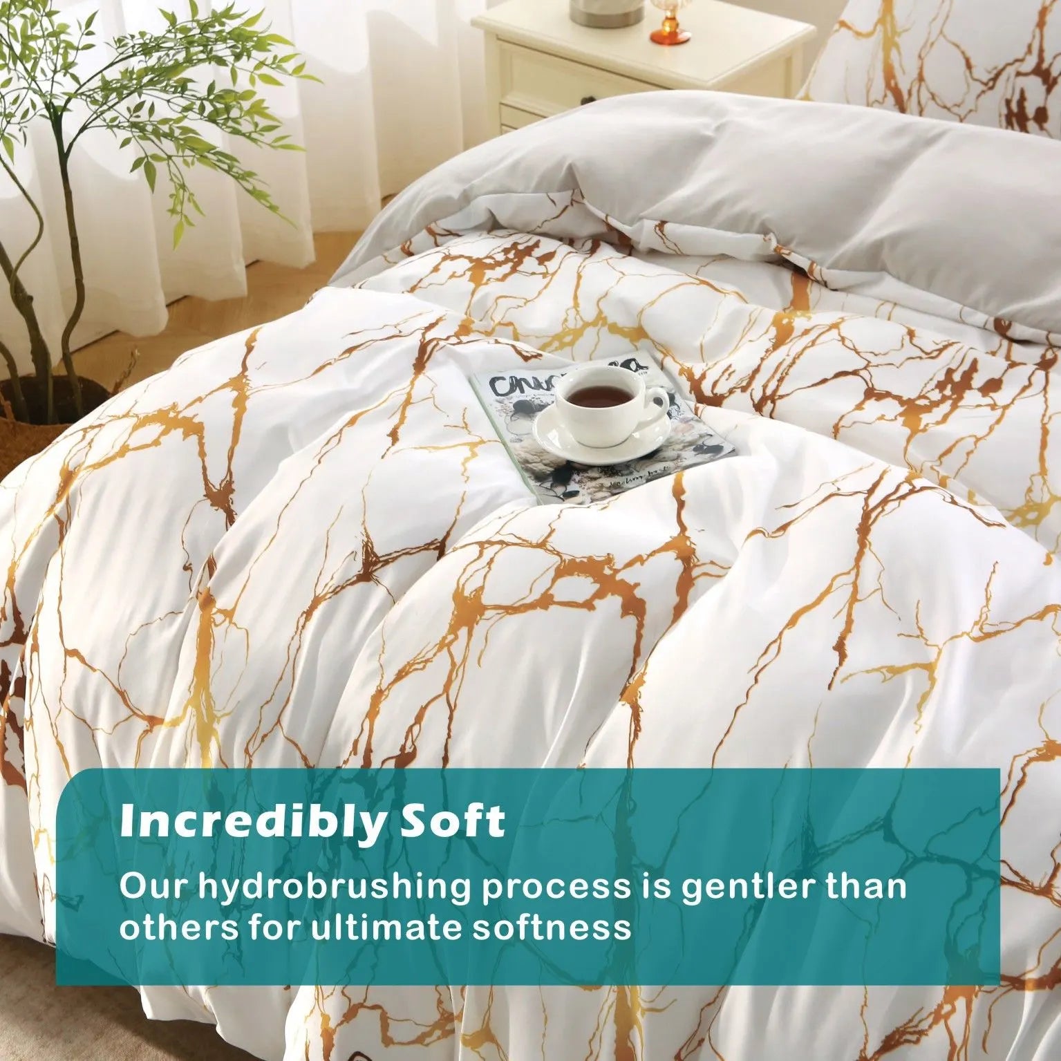 3 Piece Hotel Soft Microfiber Quilt Cover Set-2000TC Duvet/Donna Cover Set & Pillowcases -1 Quilt Cover Zipper Closure & 1 x Pillowcases-Breathable Bedding - Wrinkle, Fade, Stain Resistant(Modern Geometric,King) - Image 4