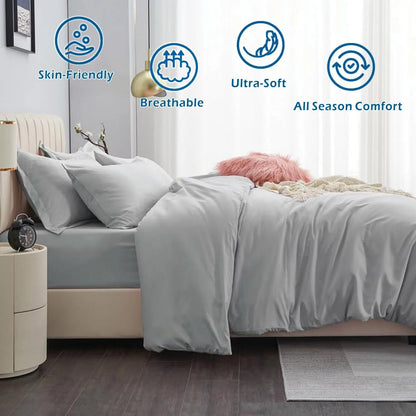 3 Piece Hotel Soft Microfiber Quilt Cover Set-2000TC Duvet/Donna Cover Set & Pillowcases -1 Quilt Cover Zipper Closure & 1 x Pillowcases-Breathable Bedding - Wrinkle, Fade, Stain Resistant(Silver-gray,King) - Image 2
