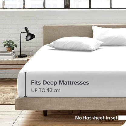 3 Piece Fitted Sheet Set- Fitted Sheet & Pillowcases -Breathable Bedding - Wrinkle, Fade, Stain Resistant- 40cm Deep Pocket Fitted Bed Sheet Set(White,King)