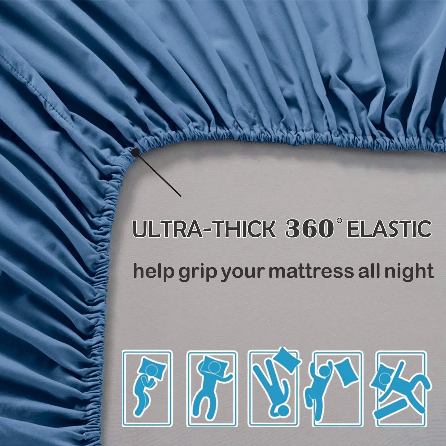 3 Piece Fitted Sheet Set- Fitted Sheet & Pillowcases -Breathable Bedding - Wrinkle, Fade, Stain Resistant- 40cm Deep Pocket Fitted Bed Sheet Set(Navy,King) - Image 4