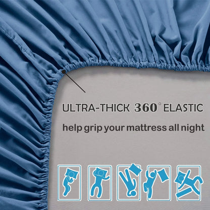 3 Piece Fitted Sheet Set- Fitted Sheet & Pillowcases -Breathable Bedding - Wrinkle, Fade, Stain Resistant- 40cm Deep Pocket Fitted Bed Sheet Set(Navy,King) - Image 4