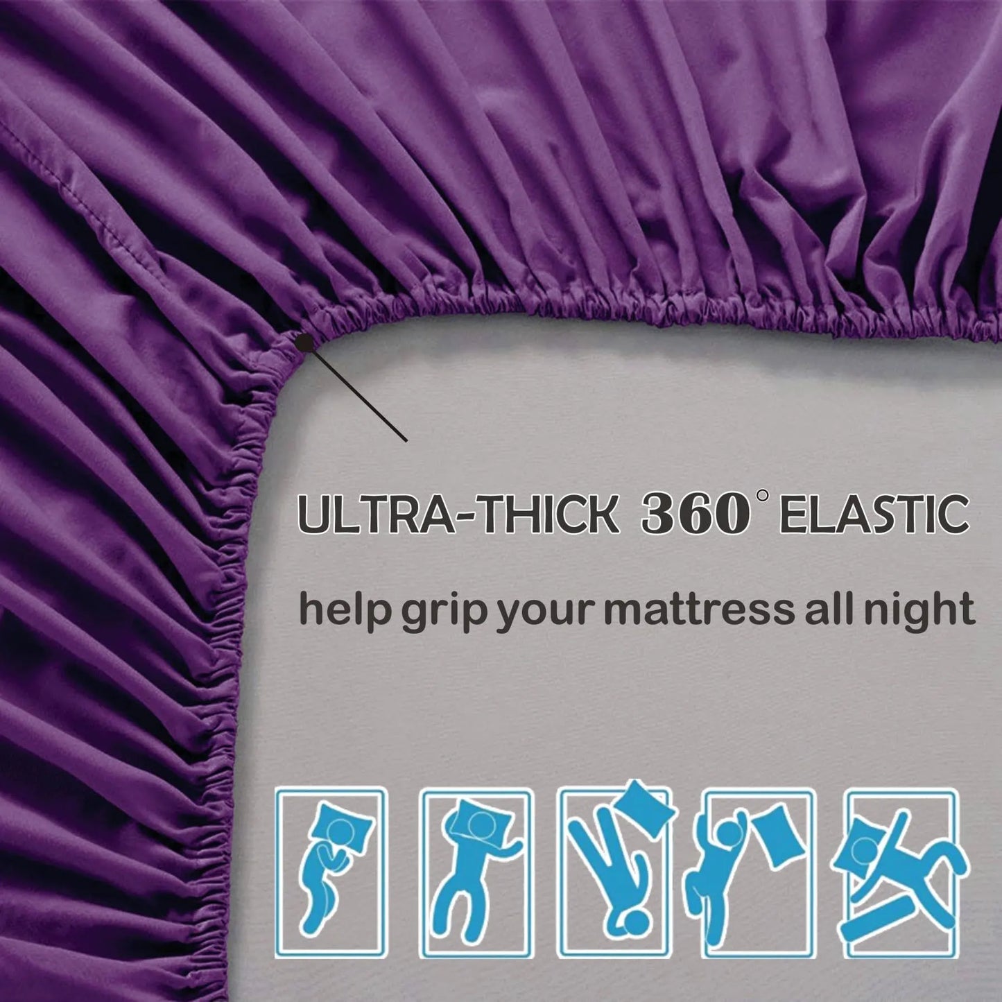 3 Piece Fitted Sheet Set- Fitted Sheet & Pillowcases -Breathable Bedding - Wrinkle, Fade, Stain Resistant- 40cm Deep Pocket Fitted Bed Sheet Set(Purple,King) - Image 5