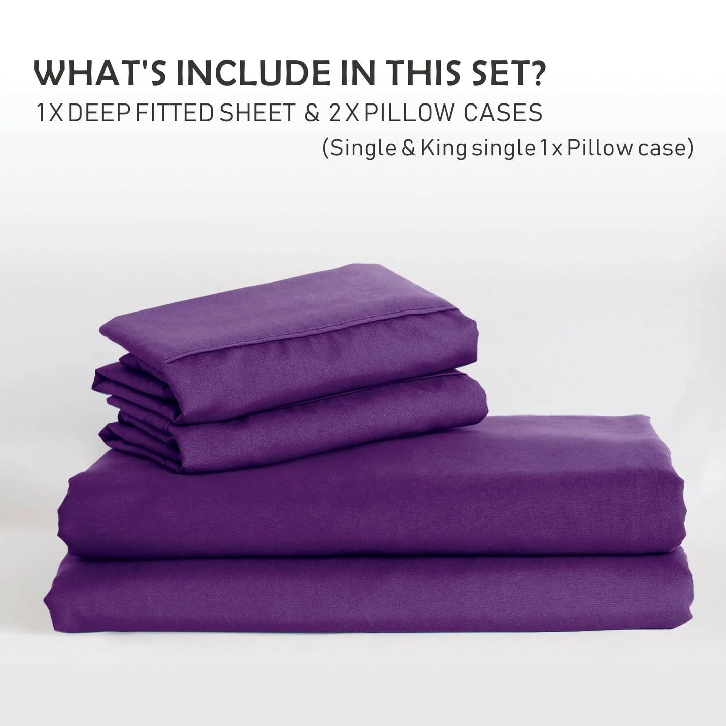 3 Piece Fitted Sheet Set- Fitted Sheet & Pillowcases -Breathable Bedding - Wrinkle, Fade, Stain Resistant- 40cm Deep Pocket Fitted Bed Sheet Set(Purple,King) - Image 7