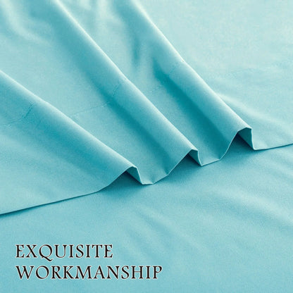 4 Piece Bed Sheet Set- Bedding Sheets & Pillowcases -Breathable Bedding - Wrinkle, Fade, Stain Resistant-Deep Pocket Flat Fitted Bed Sheet Set(Ice Blue,King) - Image 4