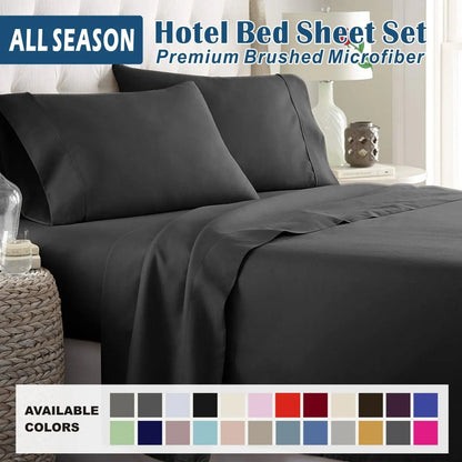 4 Piece Bed Sheet Set- Bedding Sheets & Pillowcases -Breathable Bedding - Wrinkle, Fade, Stain Resistant-Deep Pocket Flat Fitted Bed Sheet Set(Black,King)