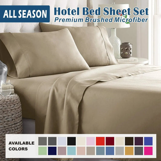 4 Piece Bed Sheet Set- Bedding Sheets & Pillowcases -Breathable Bedding - Wrinkle, Fade, Stain Resistant-Deep Pocket Flat Fitted Bed Sheet Set(Camel Beige,King)
