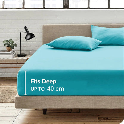 Hotel Quality Fitted Sheet - 1 Piece Fitted Sheet  -Breathable Bedding - Wrinkle, Fade, Stain Resistant- 16inch/40cm Deep Pocket Fitted Bed Sheet-Wrinkle and Fade Resistant,(Ice blue,King) - Image 4