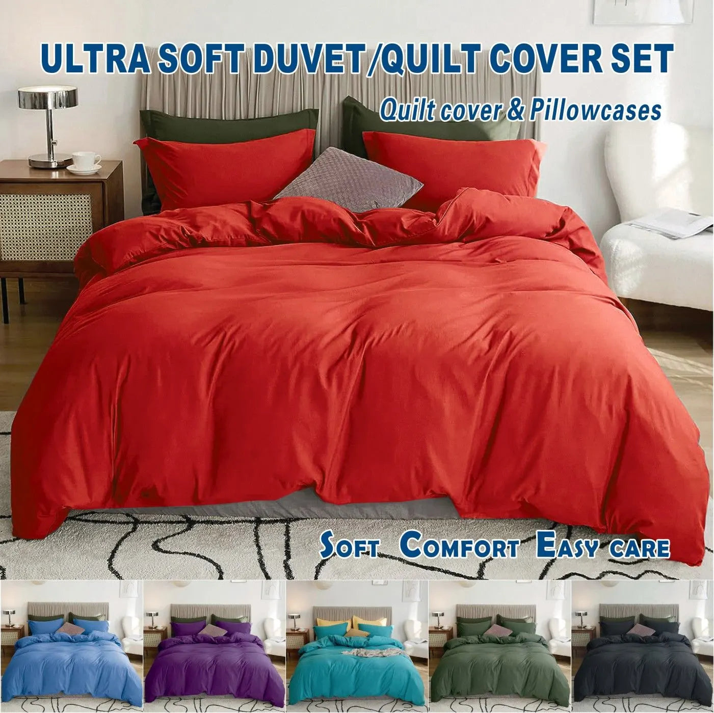 2 Piece Hotel Soft Microfiber Quilt Cover Set-2000TC Duvet/Donna Cover Set & Pillowcases -1 Quilt Cover Zipper Closure & 1 x Pillowcases-Breathable Bedding - Wrinkle, Fade, Stain Resistant(Red,King Single)