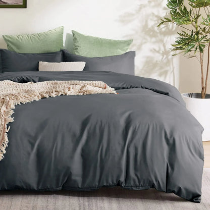 2 Piece Hotel Soft Microfiber Quilt Cover Set-2000TC Duvet/Donna Cover Set & Pillowcases -1 Quilt Cover Zipper Closure & 1 x Pillowcases-Breathable Bedding - Wrinkle, Fade, Stain Resistant(Dark gray,King Single) - Image 4