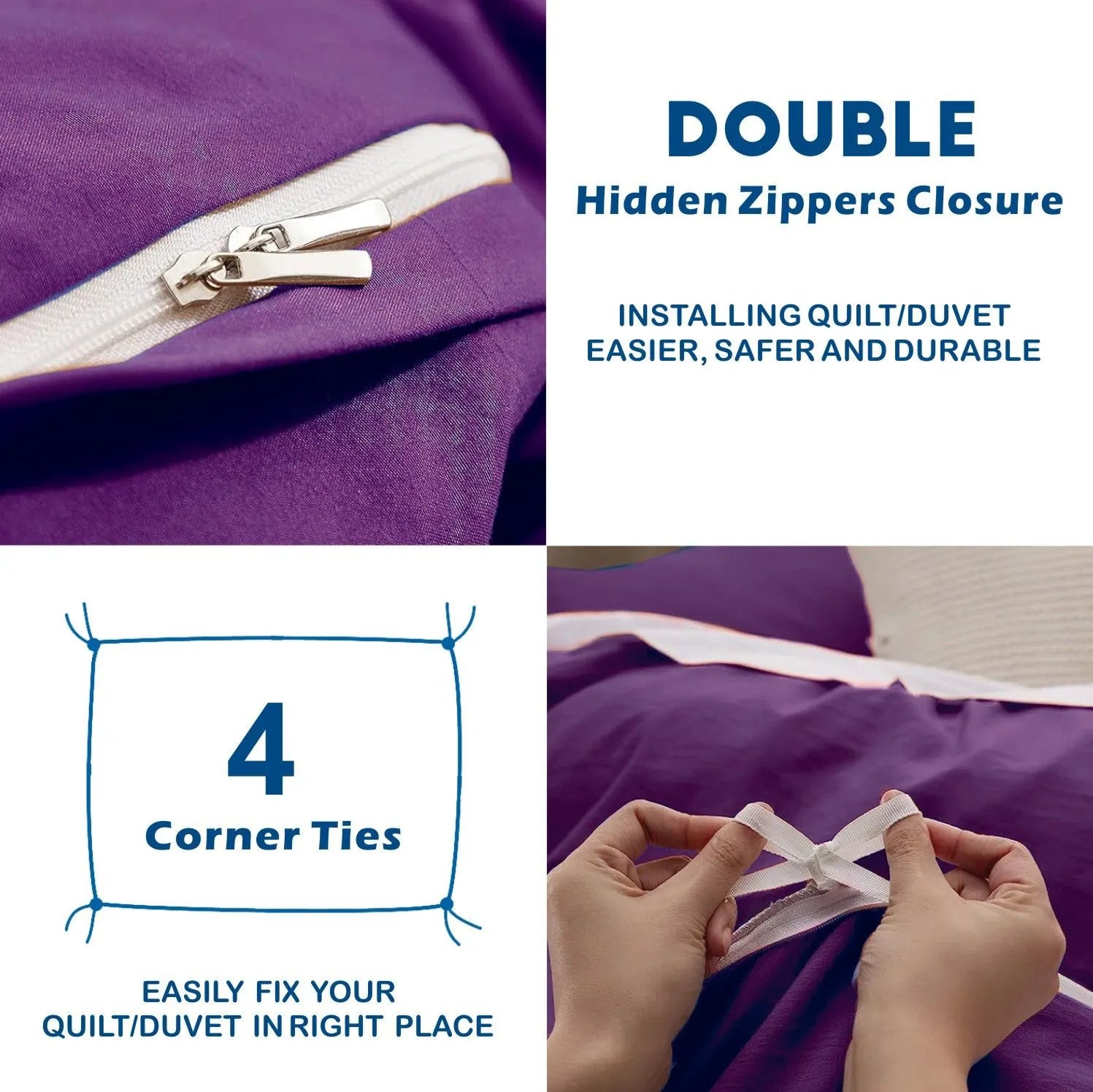 2 Piece Hotel Soft Microfiber Quilt Cover Set-2000TC Duvet/Donna Cover Set & Pillowcases -1 Quilt Cover Zipper Closure & 1 x Pillowcases-Breathable Bedding - Wrinkle, Fade, Stain Resistant(Purple,King Single) - Image 3