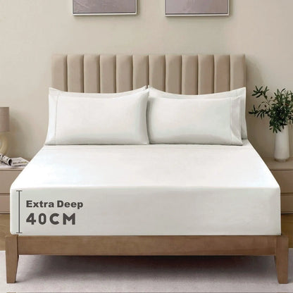2 Piece Fitted Sheet Set- Fitted Sheet & Pillowcases -Breathable Bedding - Wrinkle, Fade, Stain Resistant- 40cm Deep Pocket Fitted Bed Sheet Set(Raw white,King Single)