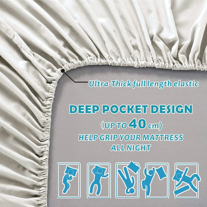 2 Piece Fitted Sheet Set- Fitted Sheet & Pillowcases -Breathable Bedding - Wrinkle, Fade, Stain Resistant- 40cm Deep Pocket Fitted Bed Sheet Set(Raw white,King Single) - Image 3