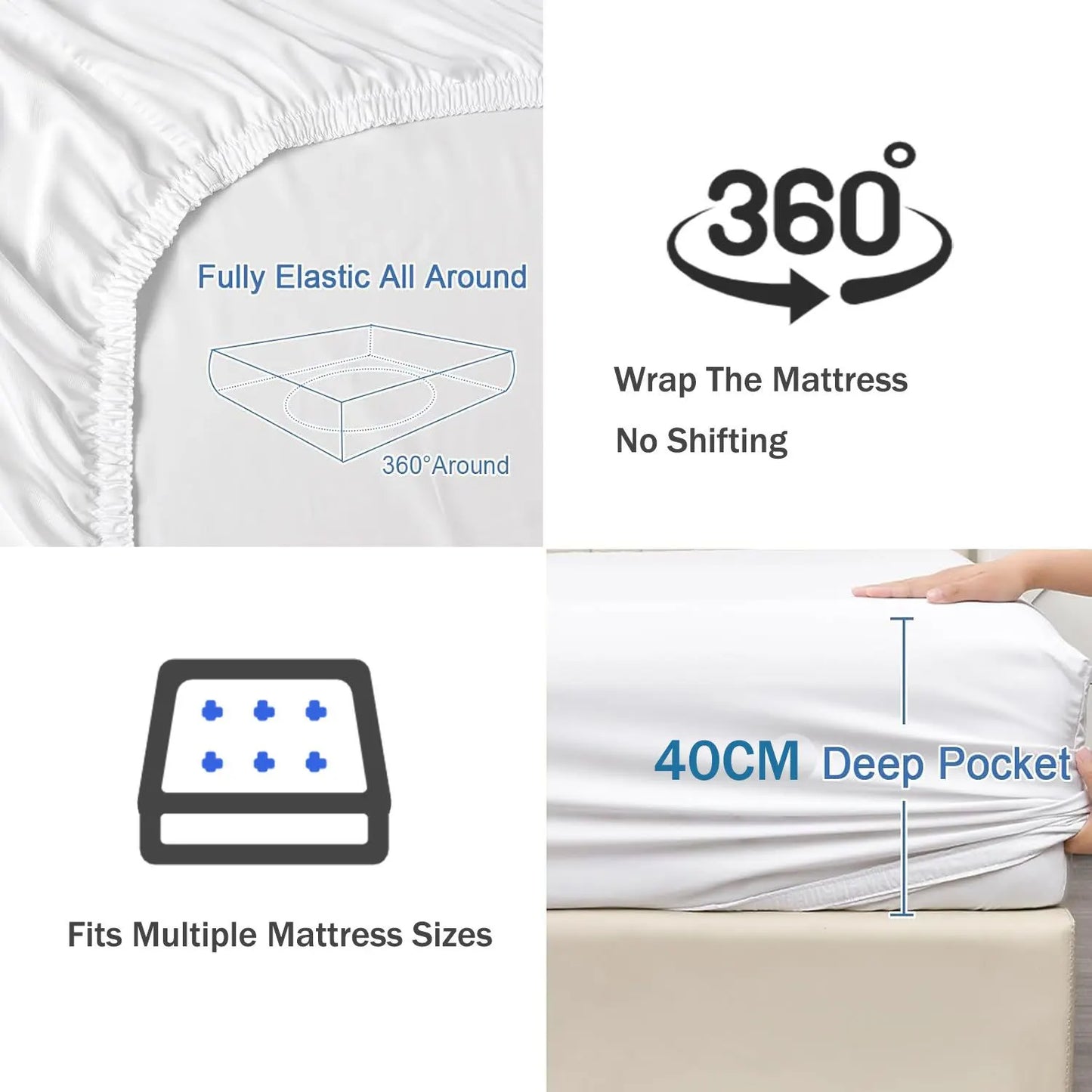 2 Piece Fitted Sheet Set- Fitted Sheet & Pillowcases -Breathable Bedding - Wrinkle, Fade, Stain Resistant- 40cm Deep Pocket Fitted Bed Sheet Set(Raw white,King Single) - Image 4
