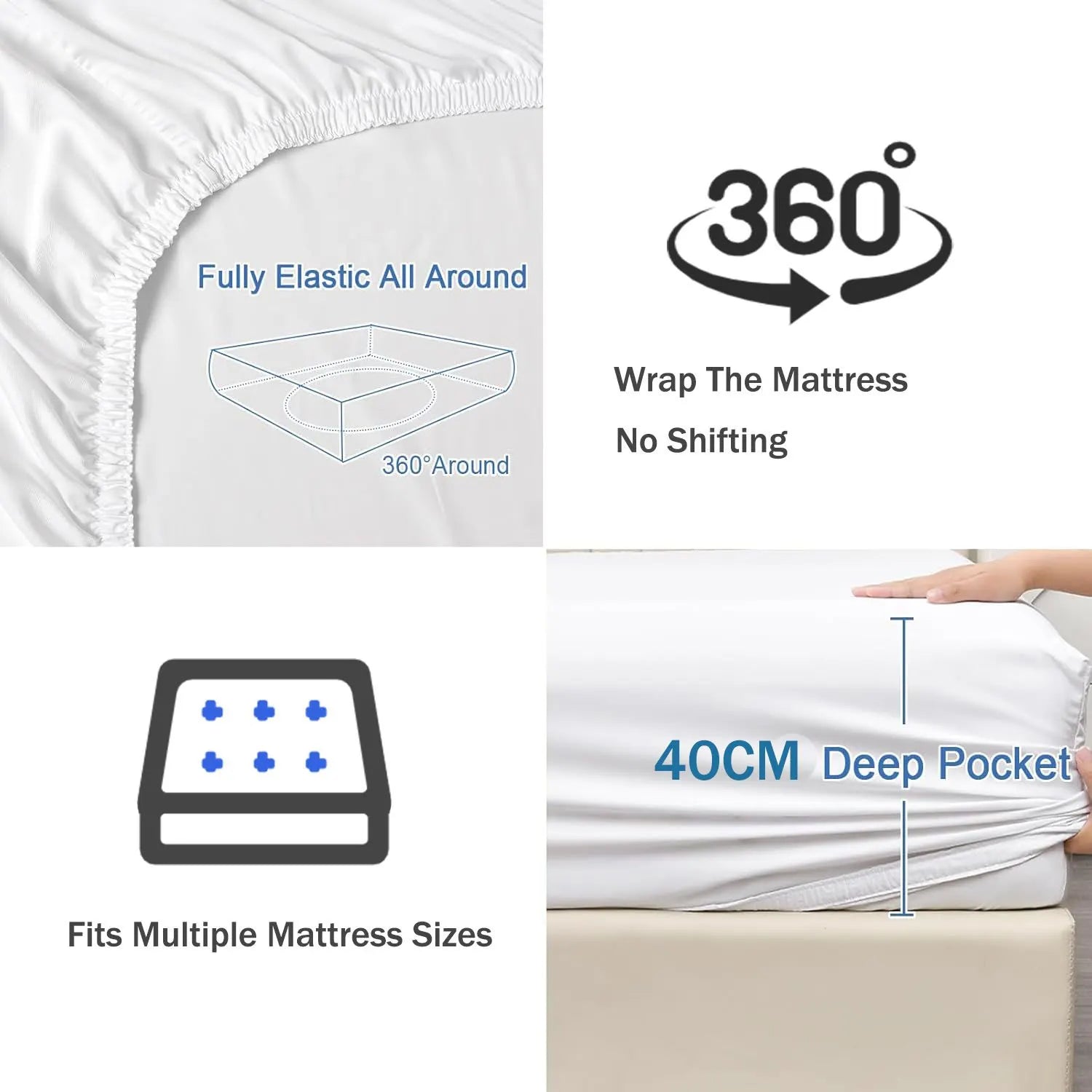 2 Piece Fitted Sheet Set- Fitted Sheet & Pillowcases -Breathable Bedding - Wrinkle, Fade, Stain Resistant- 40cm Deep Pocket Fitted Bed Sheet Set(Raw white,King Single) - Image 4