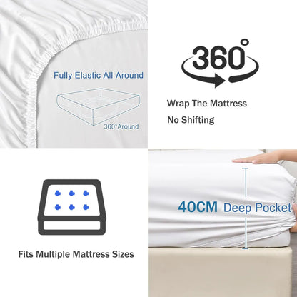 2 Piece Fitted Sheet Set- Fitted Sheet & Pillowcases -Breathable Bedding - Wrinkle, Fade, Stain Resistant- 40cm Deep Pocket Fitted Bed Sheet Set(Raw white,King Single) - Image 4