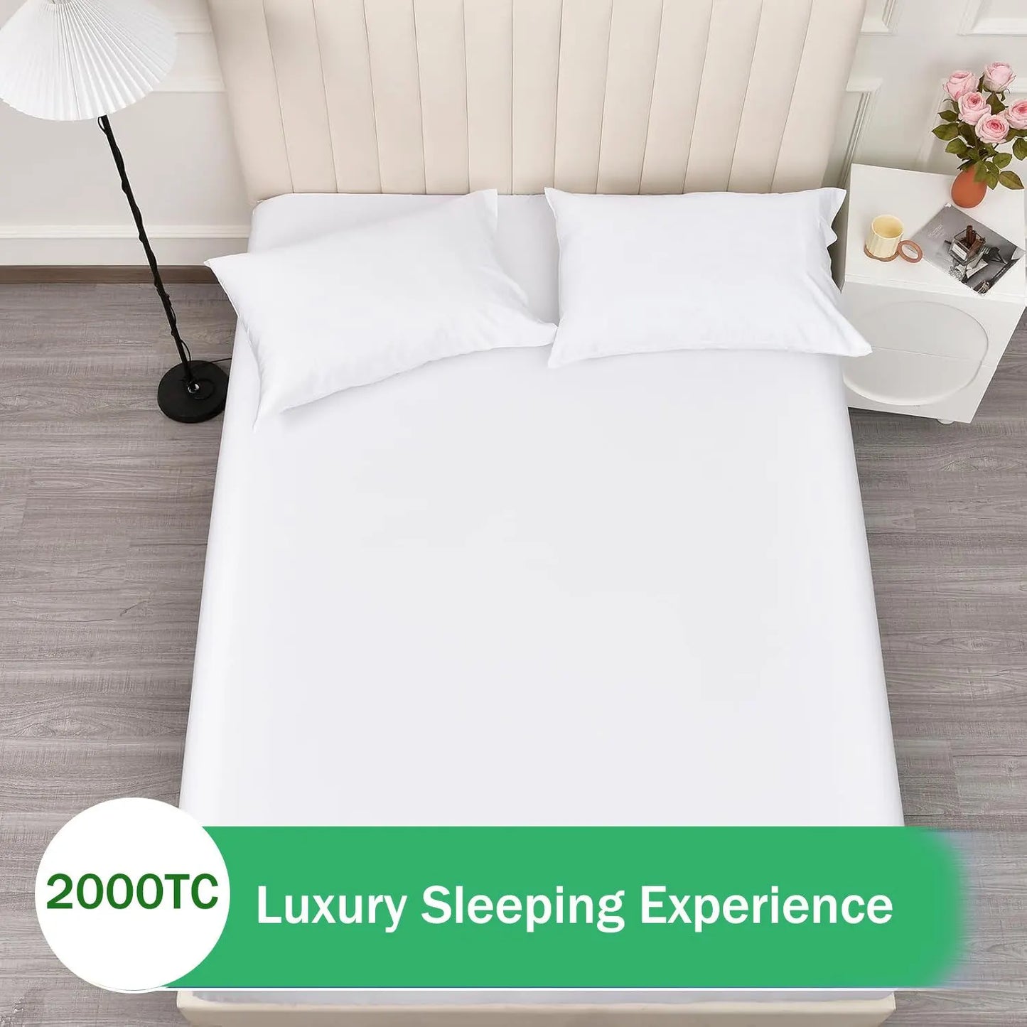 2 Piece Fitted Sheet Set- Fitted Sheet & Pillowcases -Breathable Bedding - Wrinkle, Fade, Stain Resistant- 40cm Deep Pocket Fitted Bed Sheet Set(Raw white,King Single) - Image 5