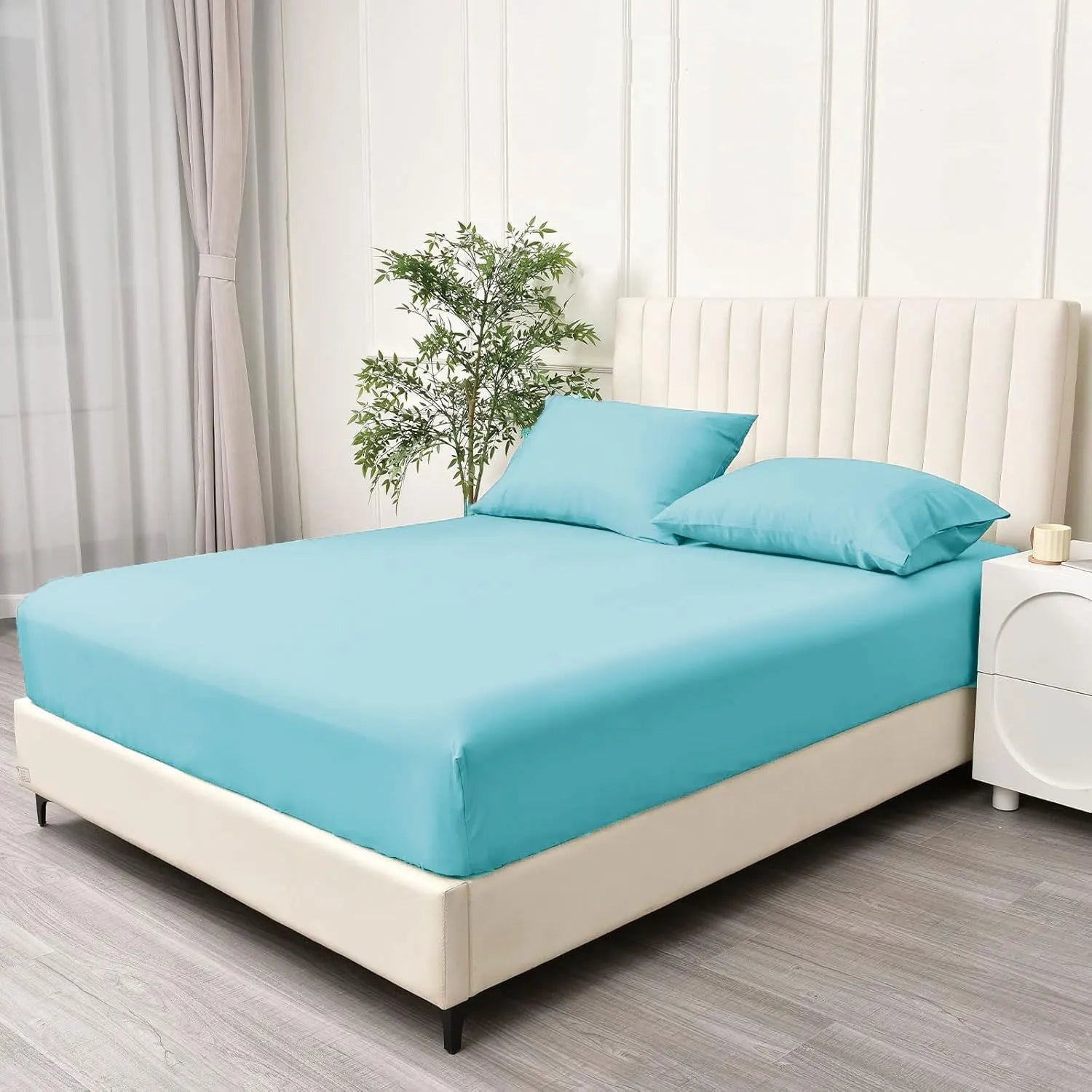 2 Piece Fitted Sheet Set- Fitted Sheet & Pillowcases -Breathable Bedding - Wrinkle, Fade, Stain Resistant- 40cm Deep Pocket Fitted Bed Sheet Set(Ice blue,King Single)