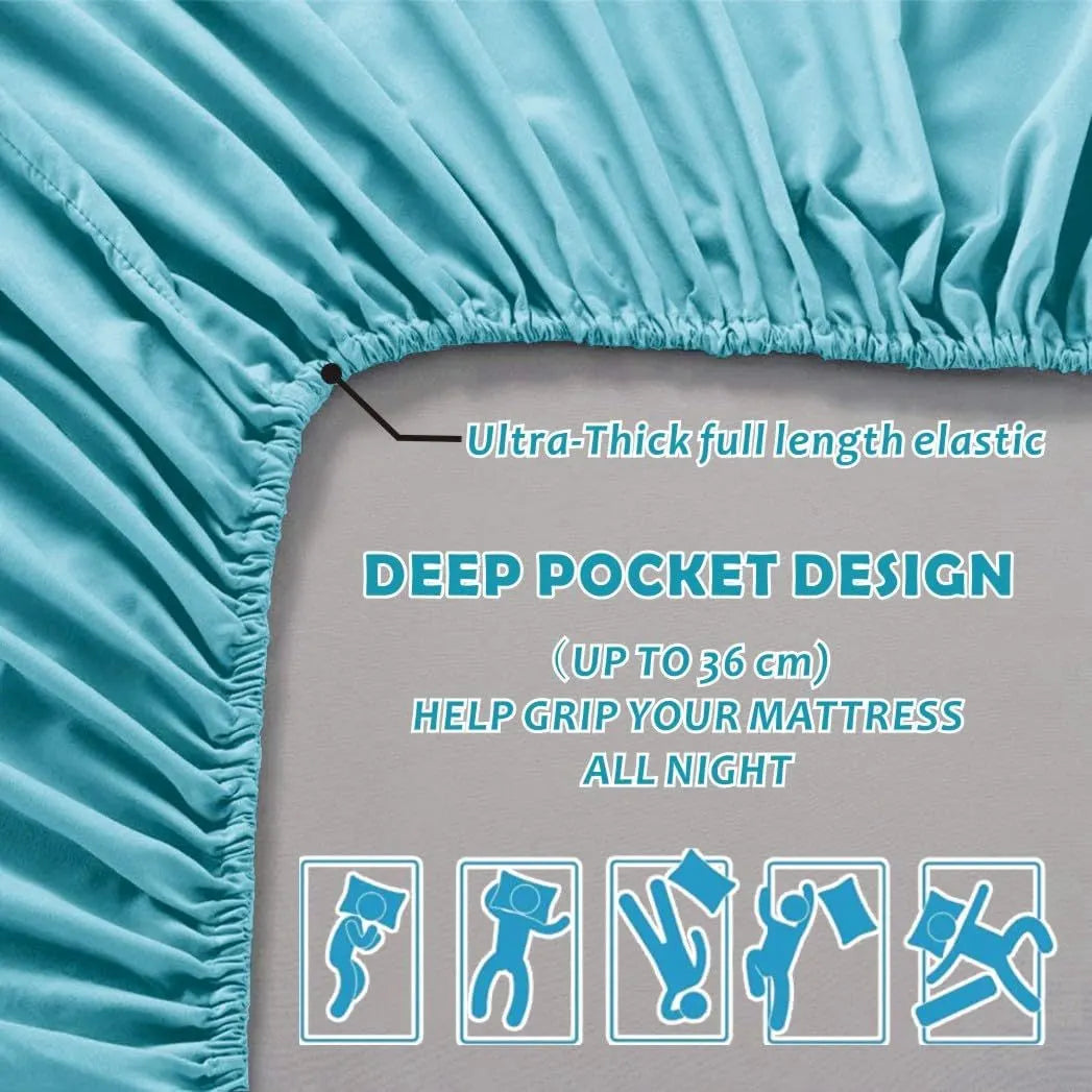 2 Piece Fitted Sheet Set- Fitted Sheet & Pillowcases -Breathable Bedding - Wrinkle, Fade, Stain Resistant- 40cm Deep Pocket Fitted Bed Sheet Set(Ice blue,King Single) - Image 2