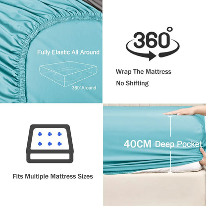 2 Piece Fitted Sheet Set- Fitted Sheet & Pillowcases -Breathable Bedding - Wrinkle, Fade, Stain Resistant- 40cm Deep Pocket Fitted Bed Sheet Set(Ice blue,King Single) - Image 3