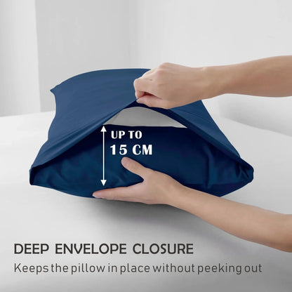2 Piece Fitted Sheet Set- Fitted Sheet & Pillowcases -Breathable Bedding - Wrinkle, Fade, Stain Resistant- 40cm Deep Pocket Fitted Bed Sheet Set(Navy,King Single) - Image 3