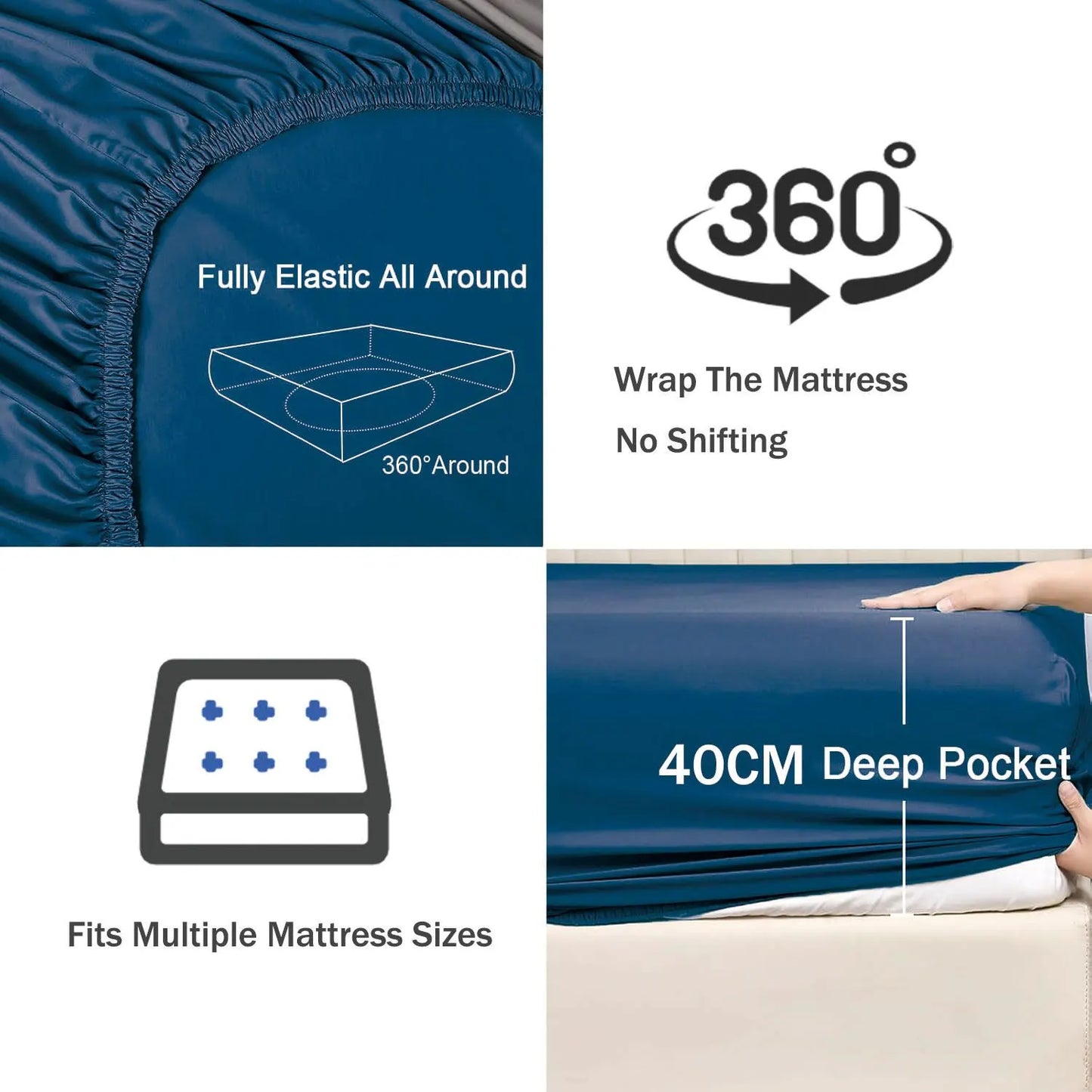 2 Piece Fitted Sheet Set- Fitted Sheet & Pillowcases -Breathable Bedding - Wrinkle, Fade, Stain Resistant- 40cm Deep Pocket Fitted Bed Sheet Set(Navy,King Single) - Image 5