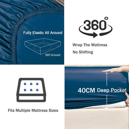 2 Piece Fitted Sheet Set- Fitted Sheet & Pillowcases -Breathable Bedding - Wrinkle, Fade, Stain Resistant- 40cm Deep Pocket Fitted Bed Sheet Set(Navy,King Single) - Image 5